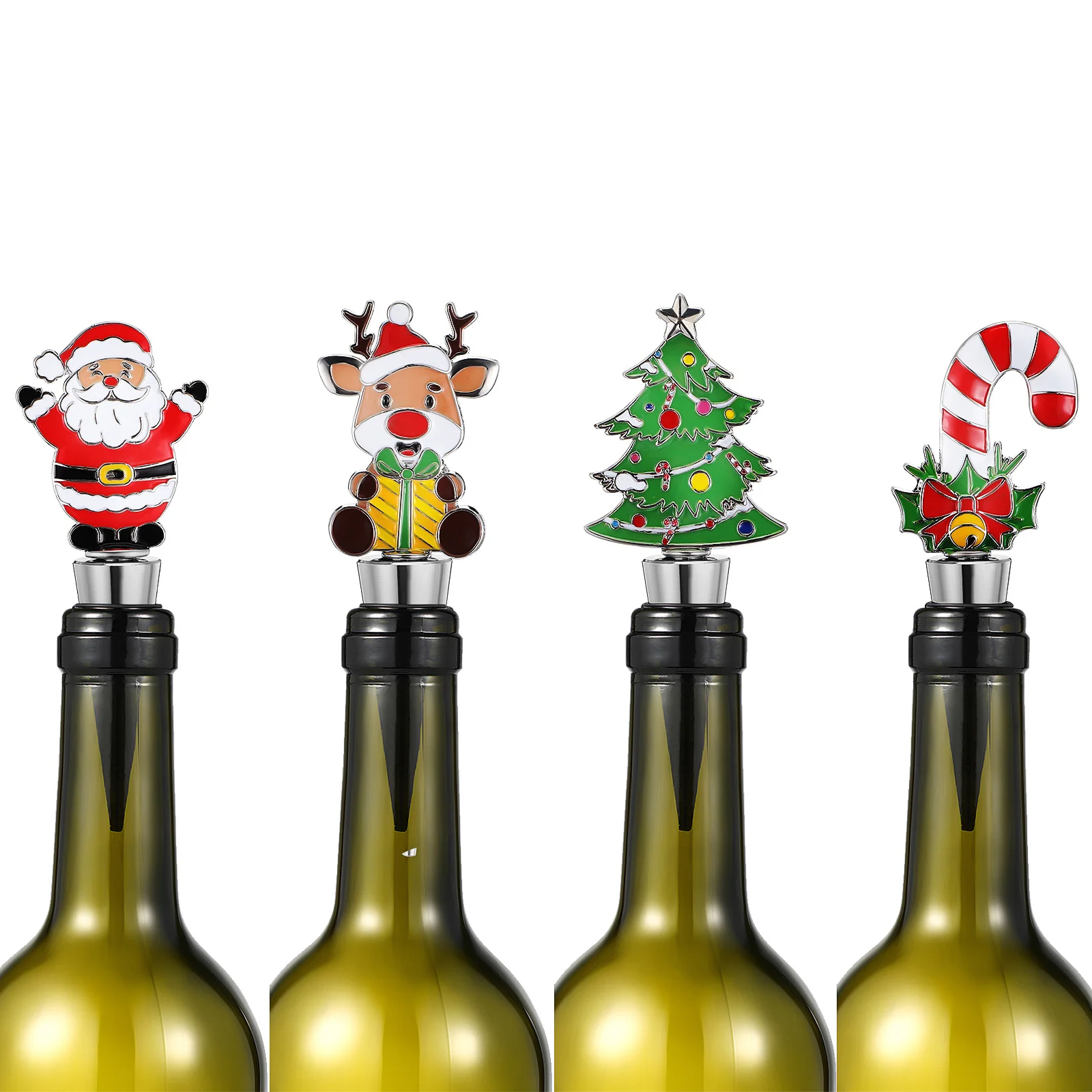 

4pcs Christmas Wine Bottle Stopper Cute Set For Wine Bottles Reusable Sealing Plug Party Wedding Holiday Decor, Novelty Beverage