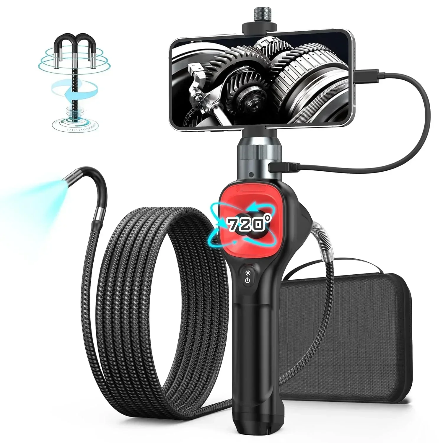 360° Video Inspection Automotive Piping Endoscope Camera With Articulation  For Cars Rotary Android Type C Endoscope