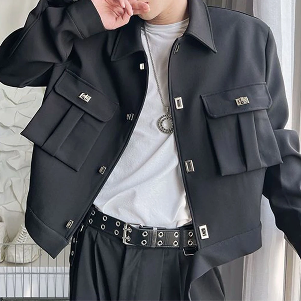 Mens Autumn Winter Solid Color Street Functional Jackets Genderless Essential Multi-Pocket Workwear Style Bomber Jackets Unisex