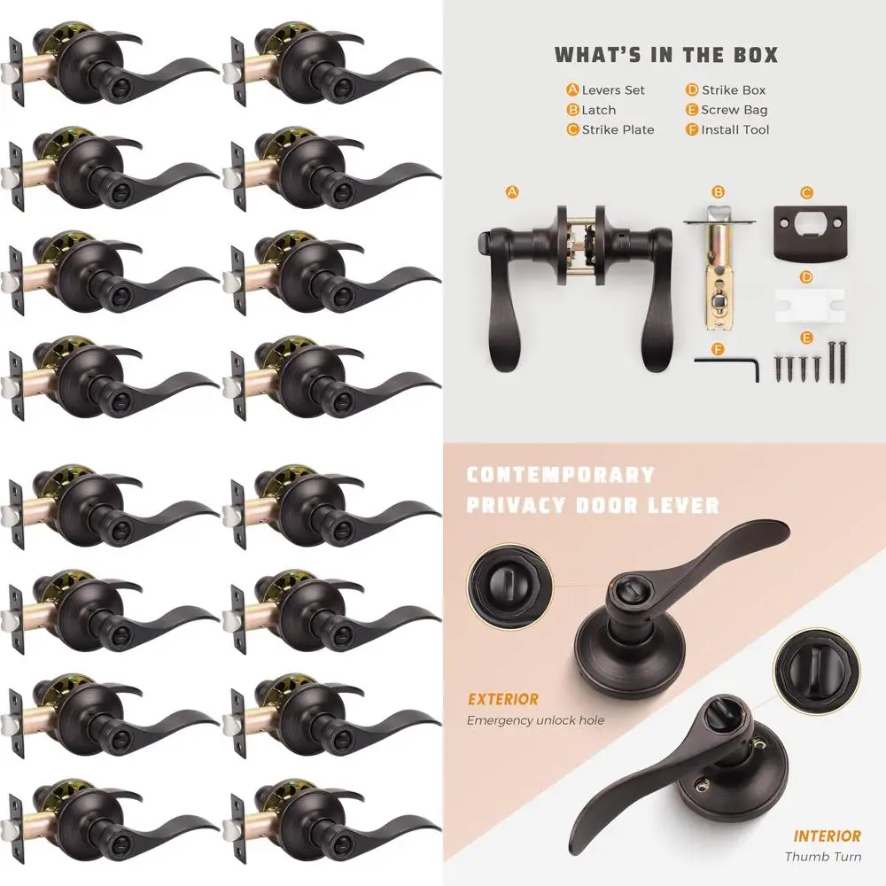 

Набор из 8 дверных ручек для межкомнатных дверей с отделкой под бронзу и функцией приватности, с кнопками и рычагами.