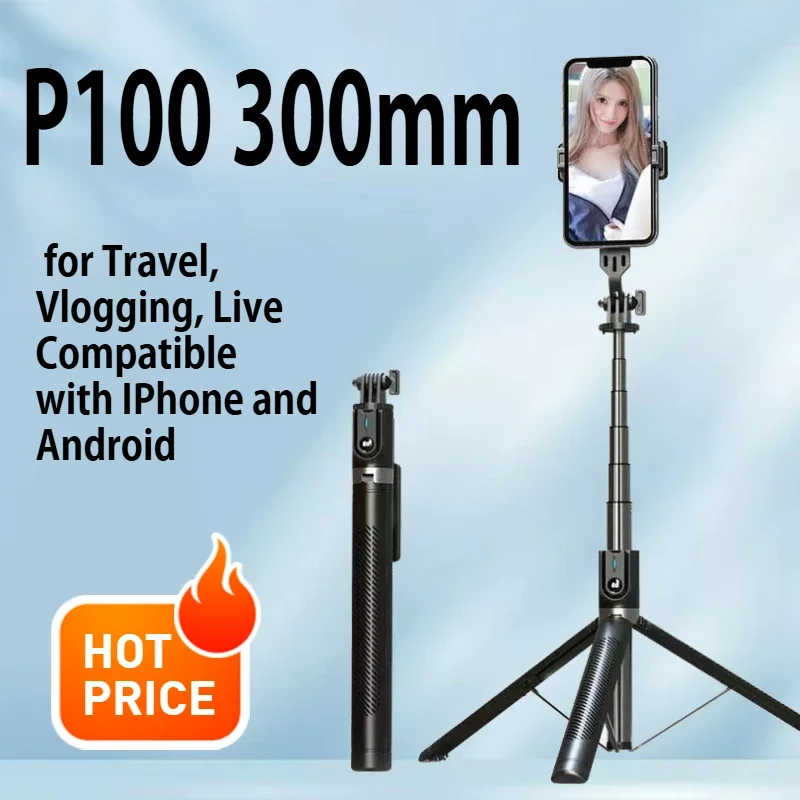 

P100 Bluetooth Selfie Stick 180cm Tripod Phone Holder with Remote for Travel, Vlogging, Live Compatible with IPhone and Android