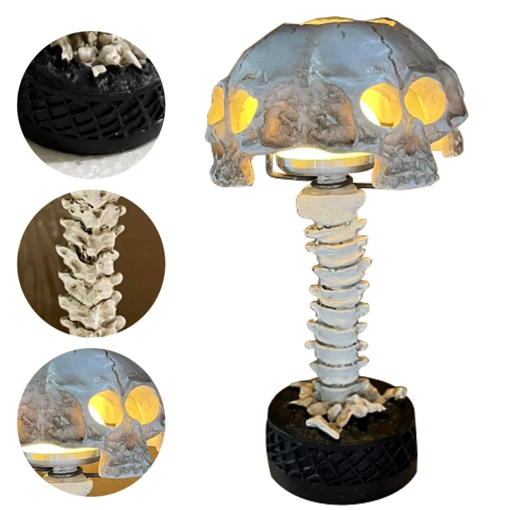 

Halloween 3D Gothic Skull Table Lamp Skeleton Desktop Light Spooky 4 Head Resin Night Decorative Light Party Home Ornament Gifts