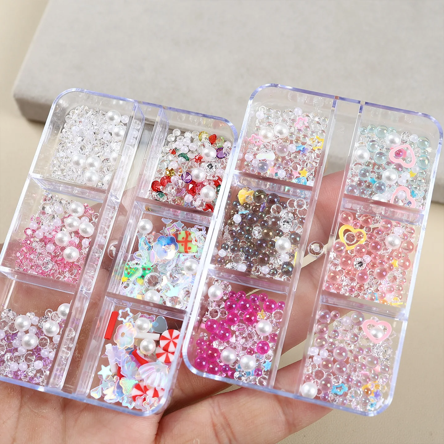 6Grids Mixed Design Mermaid Tears Nail Art Charms Supplies Macaron Bubble Beads Nails Decoration Rhinestone Pearl Accessories
