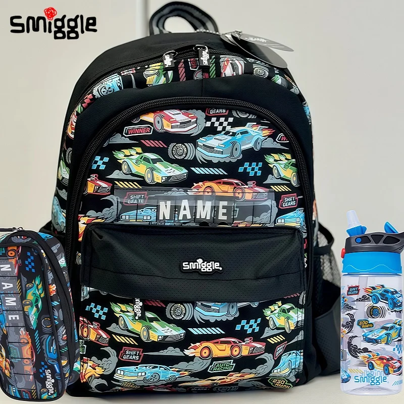 

Genuine Australian Smiggle Student Backpack With Cartoon Car Design, Stylish And Suitable For School Use, Featuring Compartments