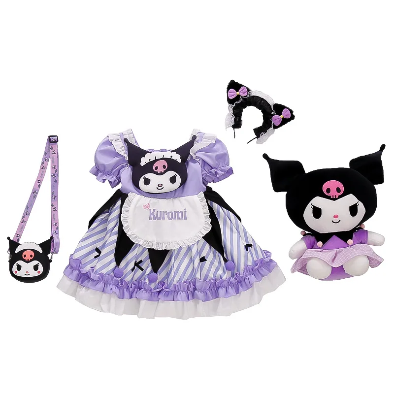 Sanrio-vestido de princesa Kuromi Lolita para niños, disfraz de primavera y otoño, traje de falda hinchada, regalos bonitos para niñas, 2024