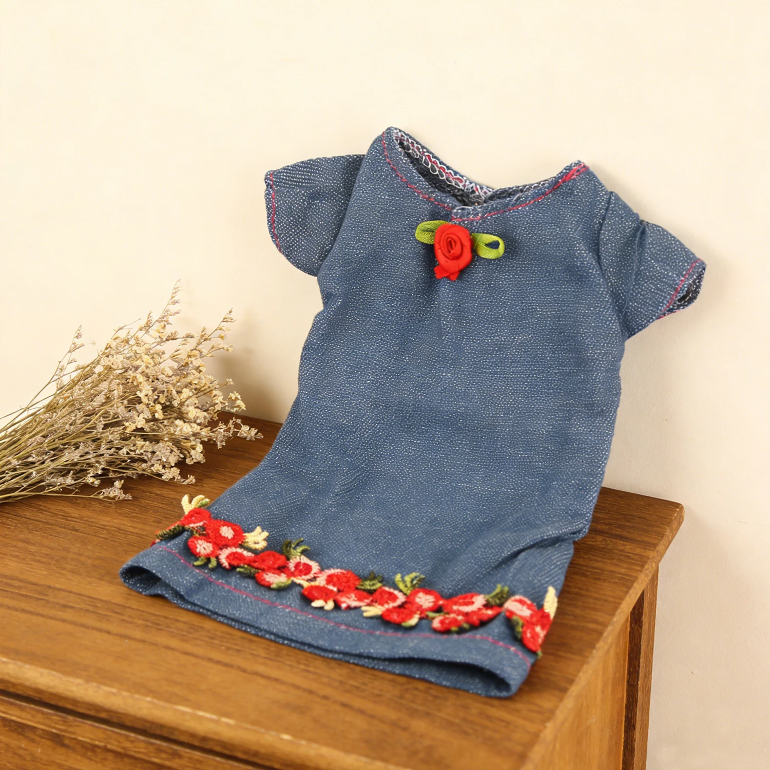 14-inch American Doll Dress Cute Rose Flower Denim Skirt For 30-35cm Baby Girl Dolls,Nancy,Lisa,Cotton Dolls Toy Play