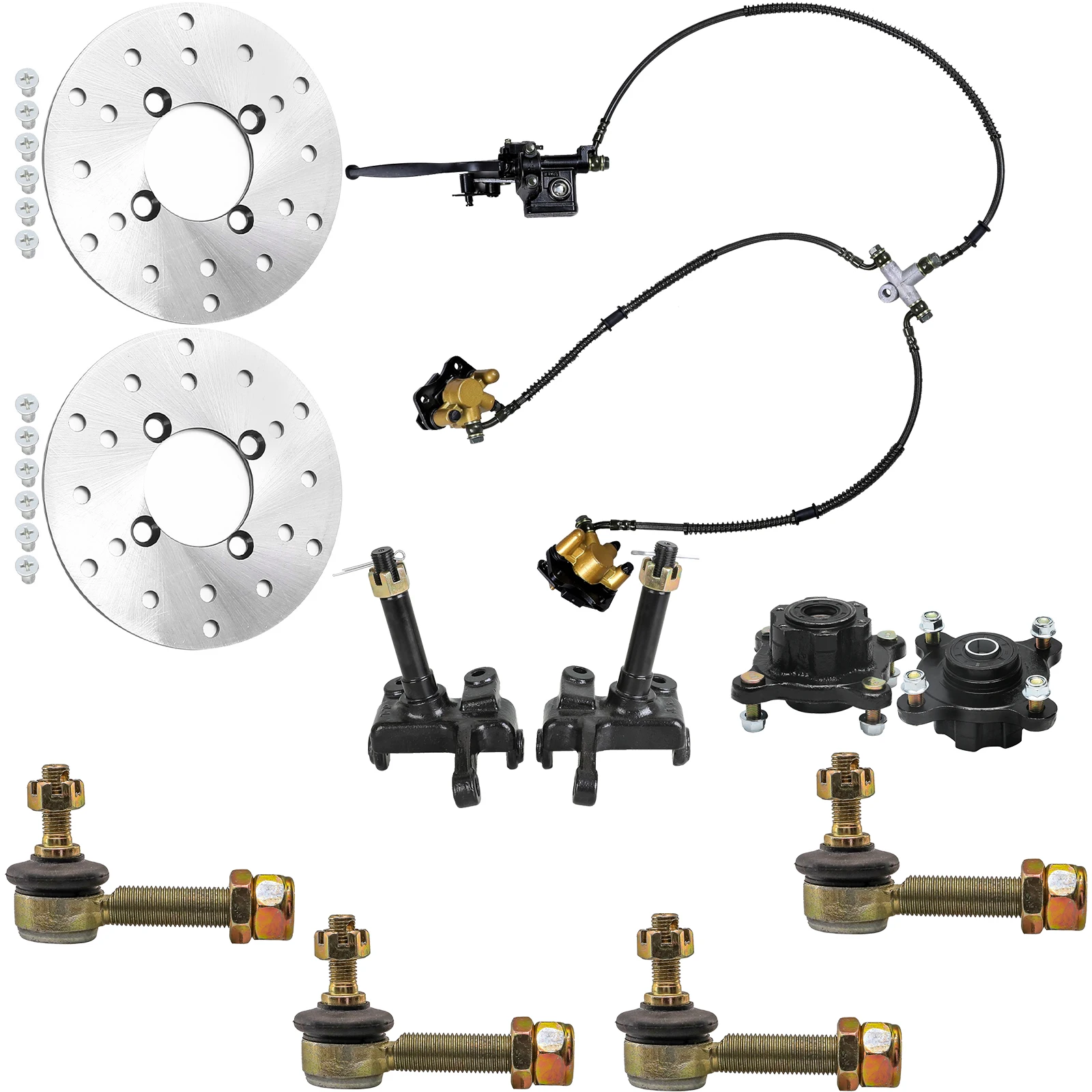 TDPRO 4 Stud Wheel Hub Front knuckle Spindle+Brake Caliper ATV Quad Big Bull Go Kart