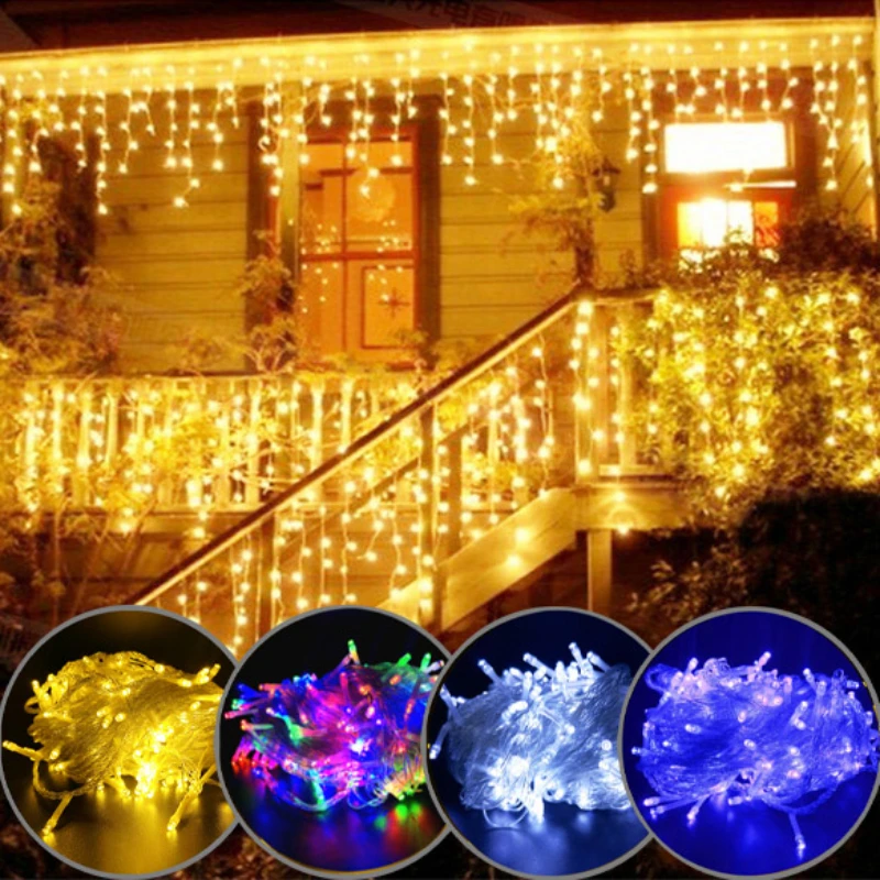 LED Icicle Curtain String Light, Droop 0.6-0.8m Decorações para Casa, Eave Street, Inverno, Decoração Guirlanda de Natal, Exterior, UE, EUA