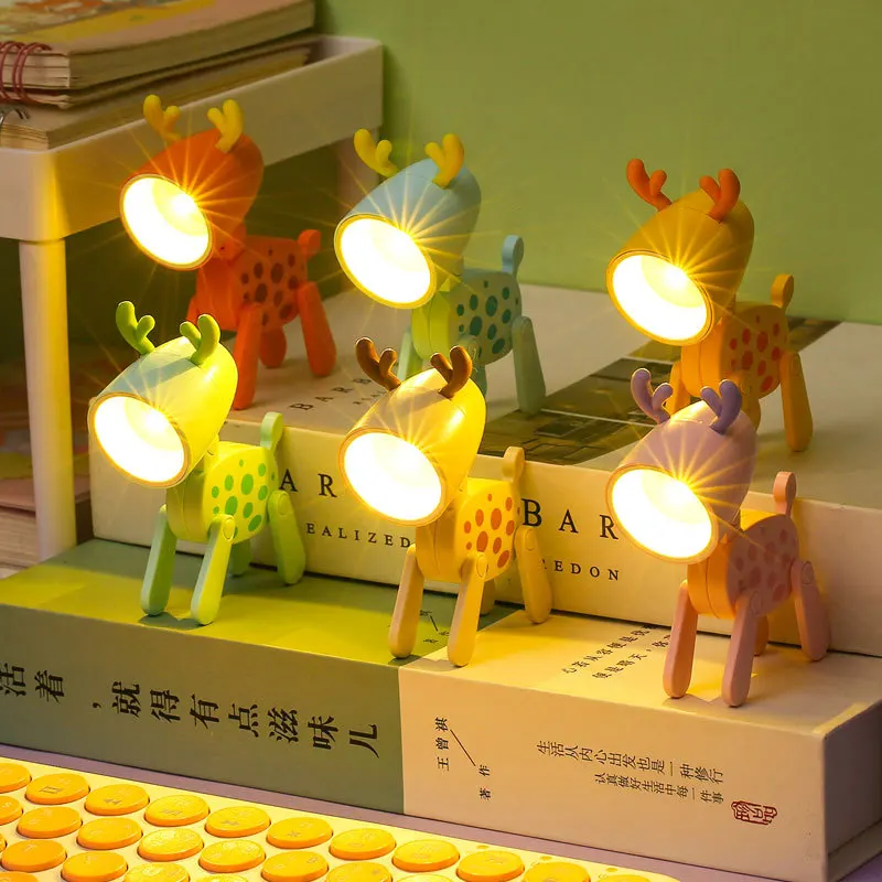 Mini Led Night Lights Folding Desk Lamp Cartoon Cute Pet Dog Deer Shape Nightlights Adjustable Kids Bedroom Bedside Decor Gift