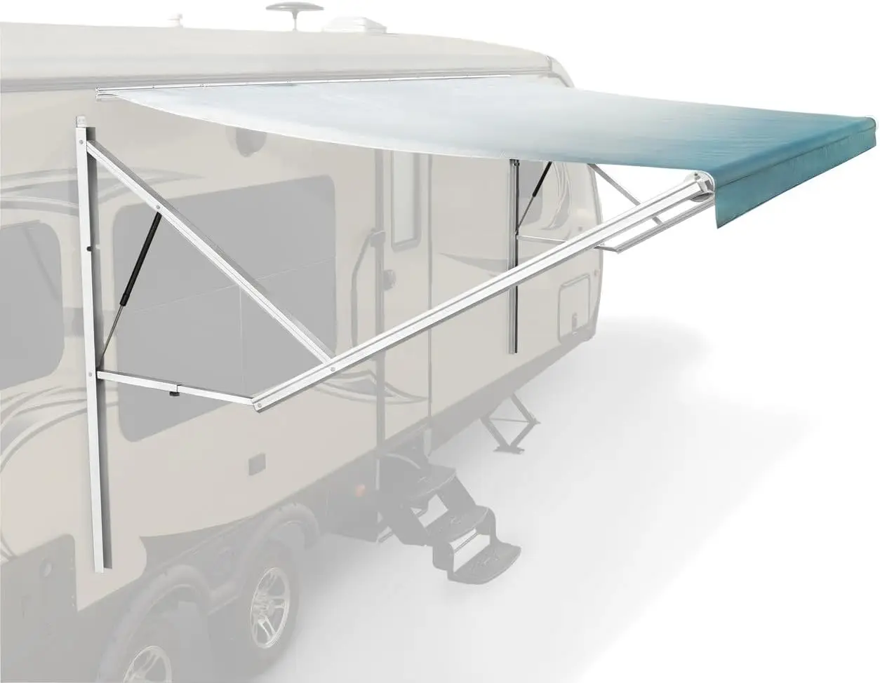 RV Powered Awning Assembly, Black Frame, Gray Fabric, 14-Foot