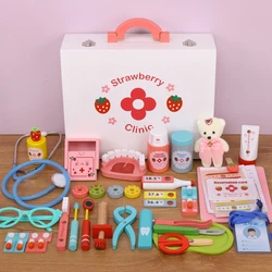 Houten make-up voor kinderen, thuissimulatie, medicijndoos, doktersset, verpleegster, jongen, meisje, baby, rollenspel