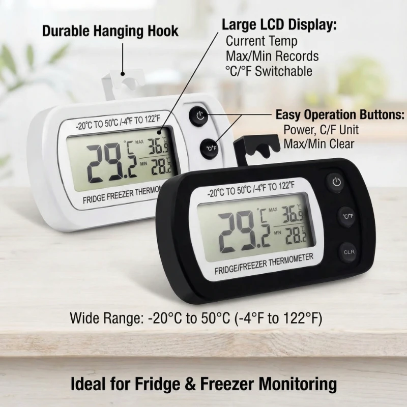 LCD Display Magnetic Refrigeration Refrigerator Hanging Freezer Thermometer Kitchen Tool Fridge Temperature Meter