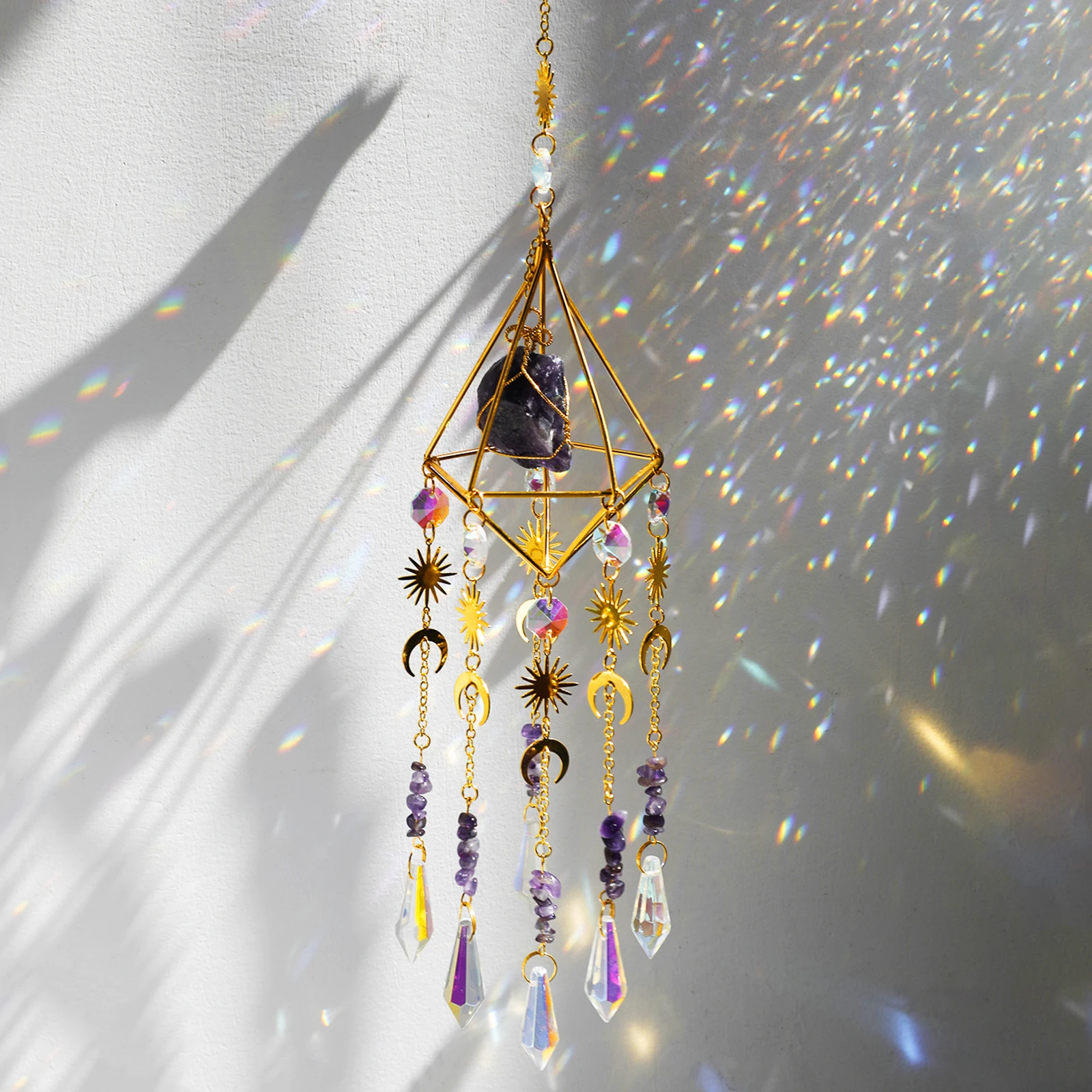 

Big Healing Stone Crystal Suncatcher for Window Dream Catcher with Crystals Wind Chimes Garden Outdoor Decoration Christams Gift