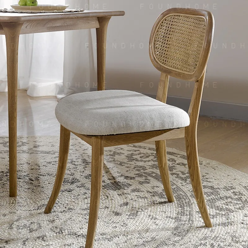 Rattan weaving solid wood fabric rattan art homestay home upholstery backrest leisure book chair