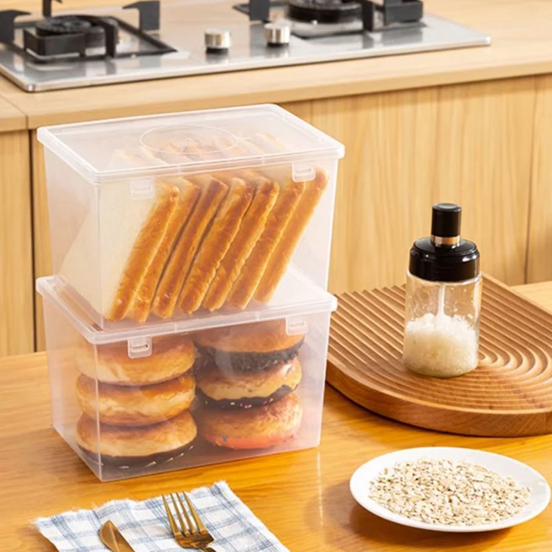 Transparent Bread Storage Box Dispenser With Cover Toast Cake Container Sealed Box Kitchen Food Storage Case Crisper