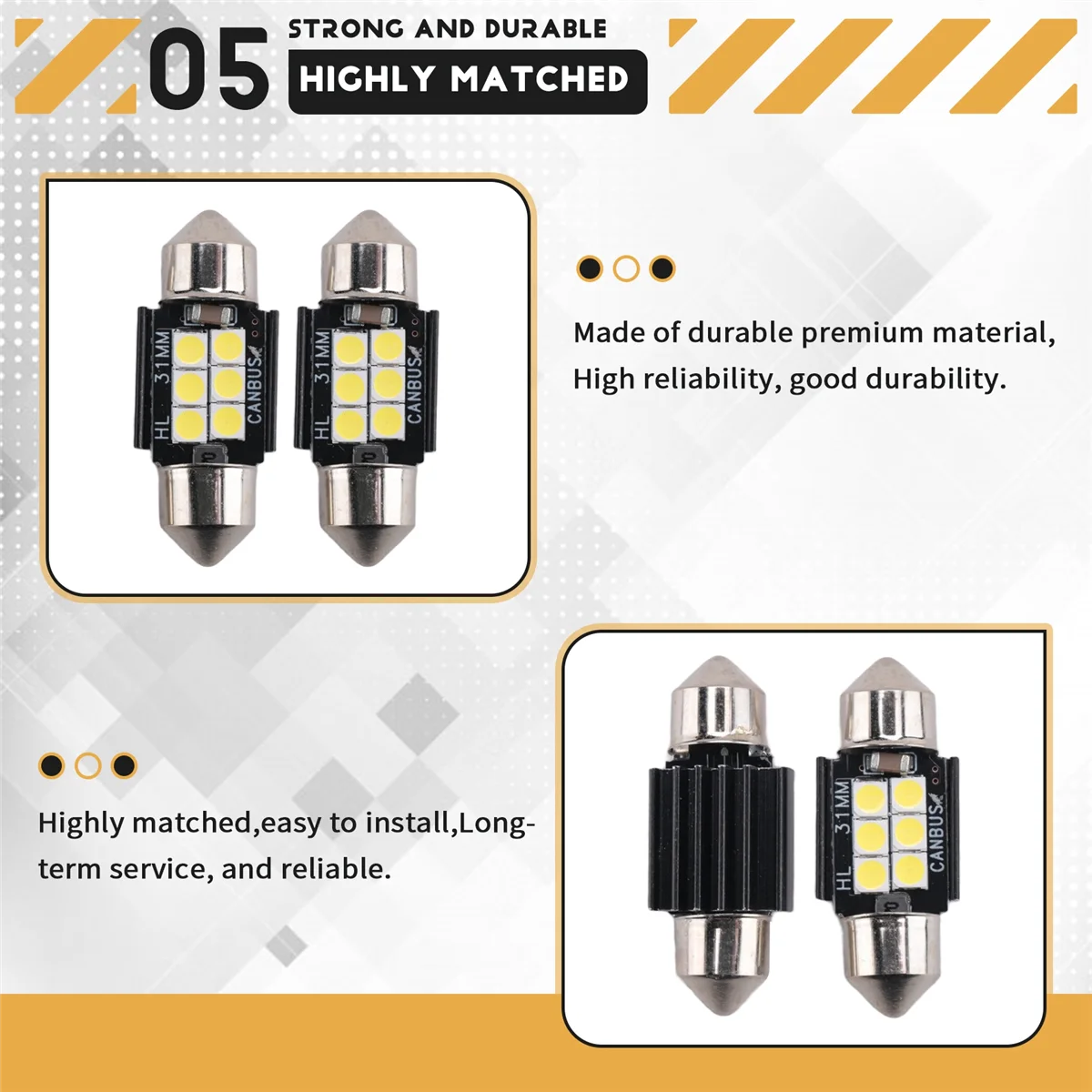 #658K 3020 Chipset Led Bulbs 31Mm Festoon De3175 6428 Xenon White (white)