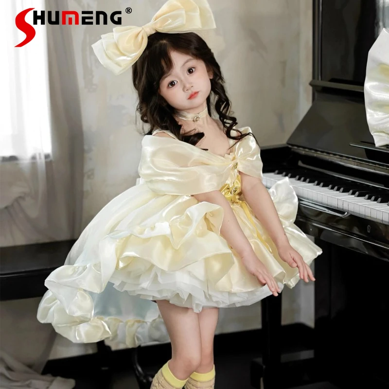 

Элитное детское платье для девочек: на день рождения, свадьбу, выступление, в стиле Лолита, с коротким рукавом, нарядное банкетное платье