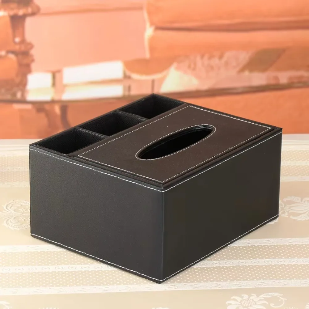 Artificial Leather Multi-functional Tissue Box Anti-moisture Rectangular Tissue Storage Box 4 Grid Tissue Paper Dispenser