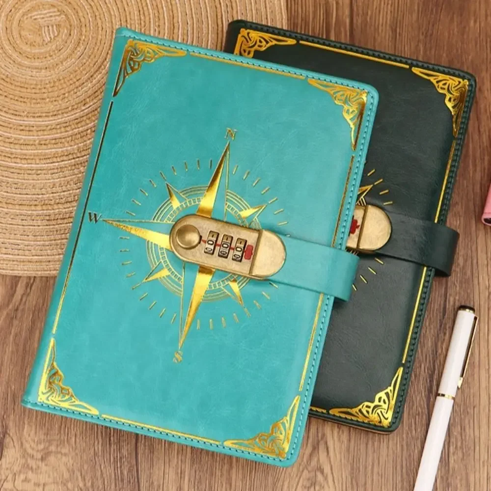 Creative A5 Retro Notebook Thickened Diary Password Lock Notebook Stationery Handbook Vintage Codebook School