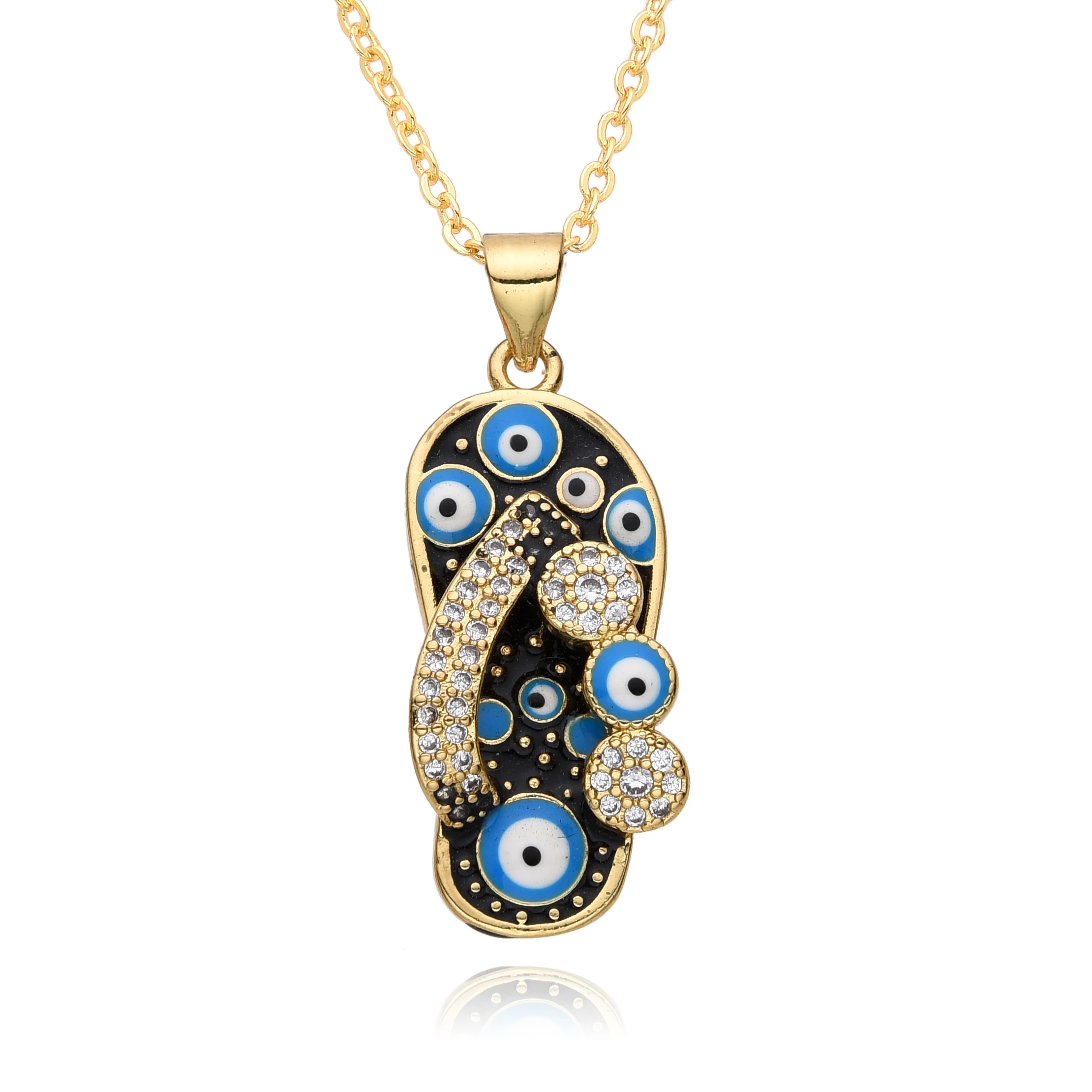 New Y2K Colorful Flip-flop Charms Inlaid CZ Turkish Evil Eye Necklace for Women Choker Pendant DIY Jewelry Accessories Wholesale