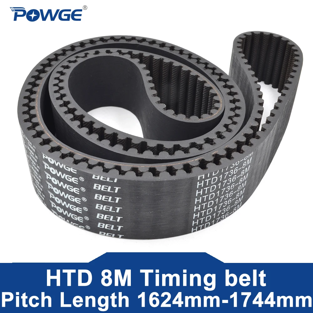 POWGE-HTD correia dentada, LP = 1624 1632 1640 1648 1656 1664 1672 1680 1688 1696 1704 1712 1720 1728 1736 1744, largura 15-50mm, borracha