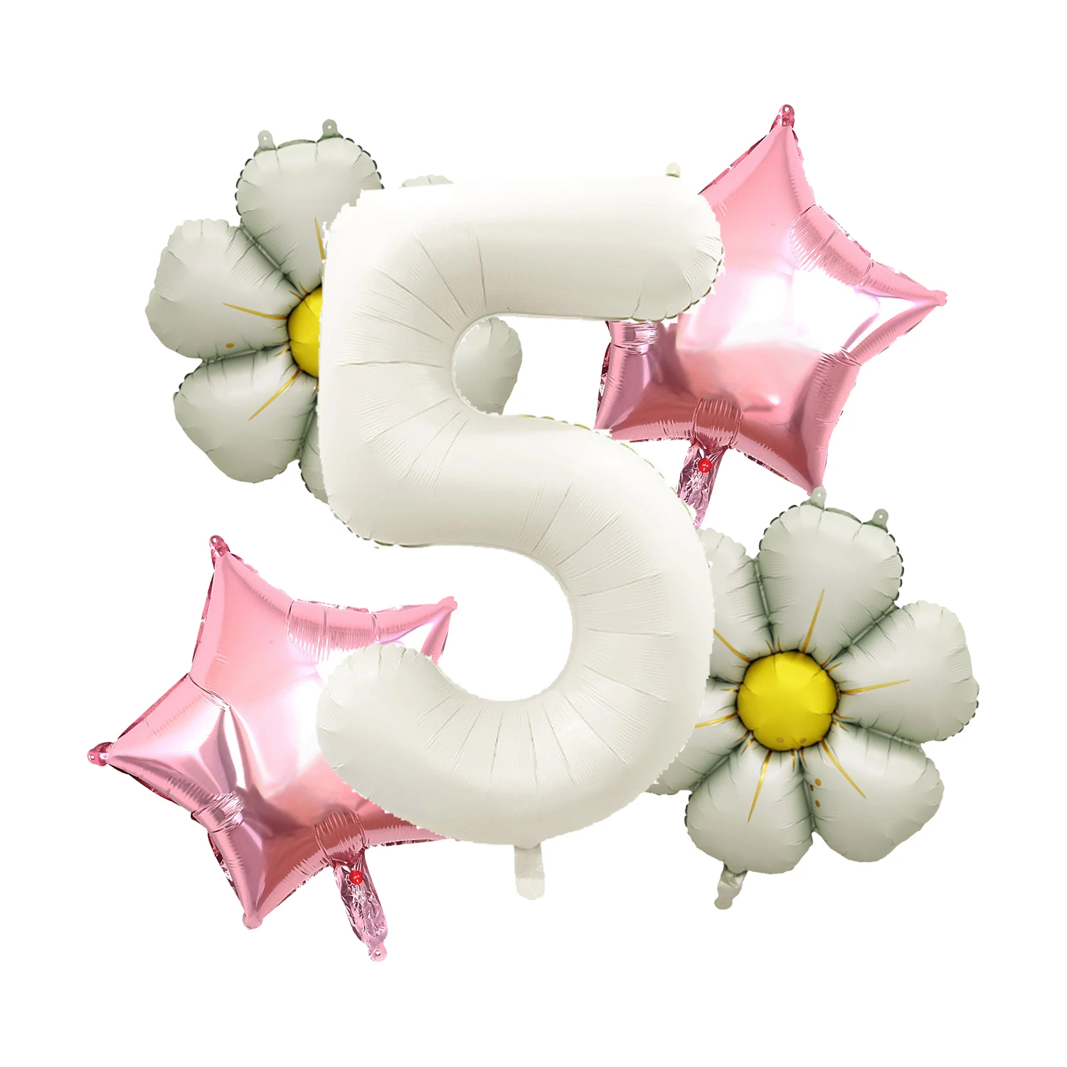 5pcs Cream Number Pink Star Aluminum Foil Balloon Flower Matte Daisy Balloons Birthday Party Wedding Shower Anniversary Decor