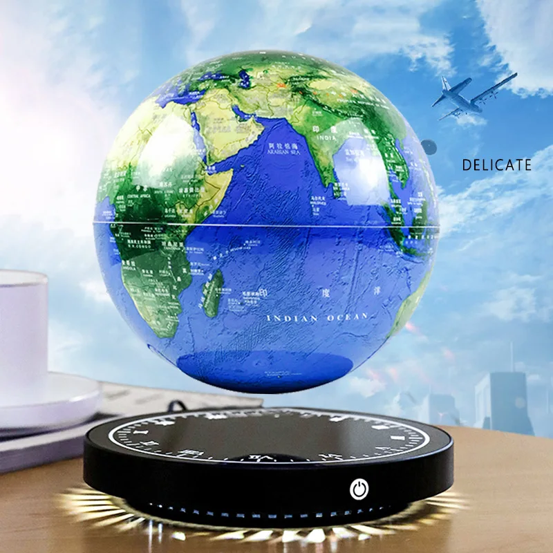 Magnetic levitation globe ornament clock mirror luminous base clear