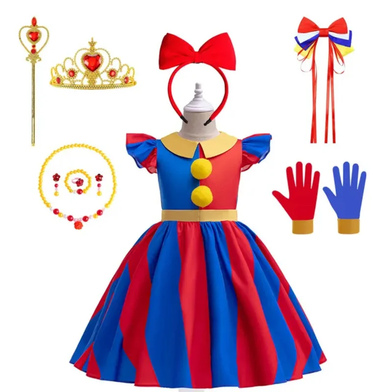 Girls Circus Cartoon Dress, Kids Daily Playwear, Impressão, Mangas fofas, Traje de Ragatha