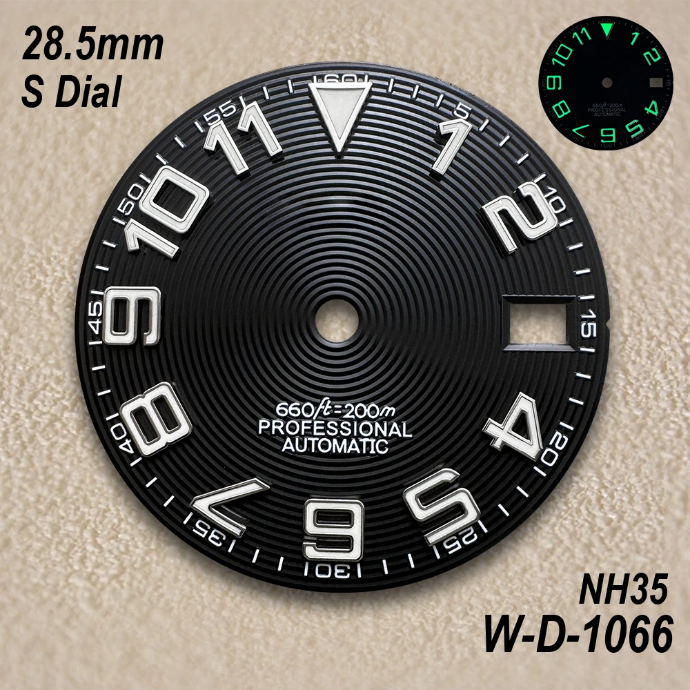 28.5mm S Dial Suitable for NH35/NH36 Automatic Movement Green Luminous High-quality CD Watch Modification Accessories