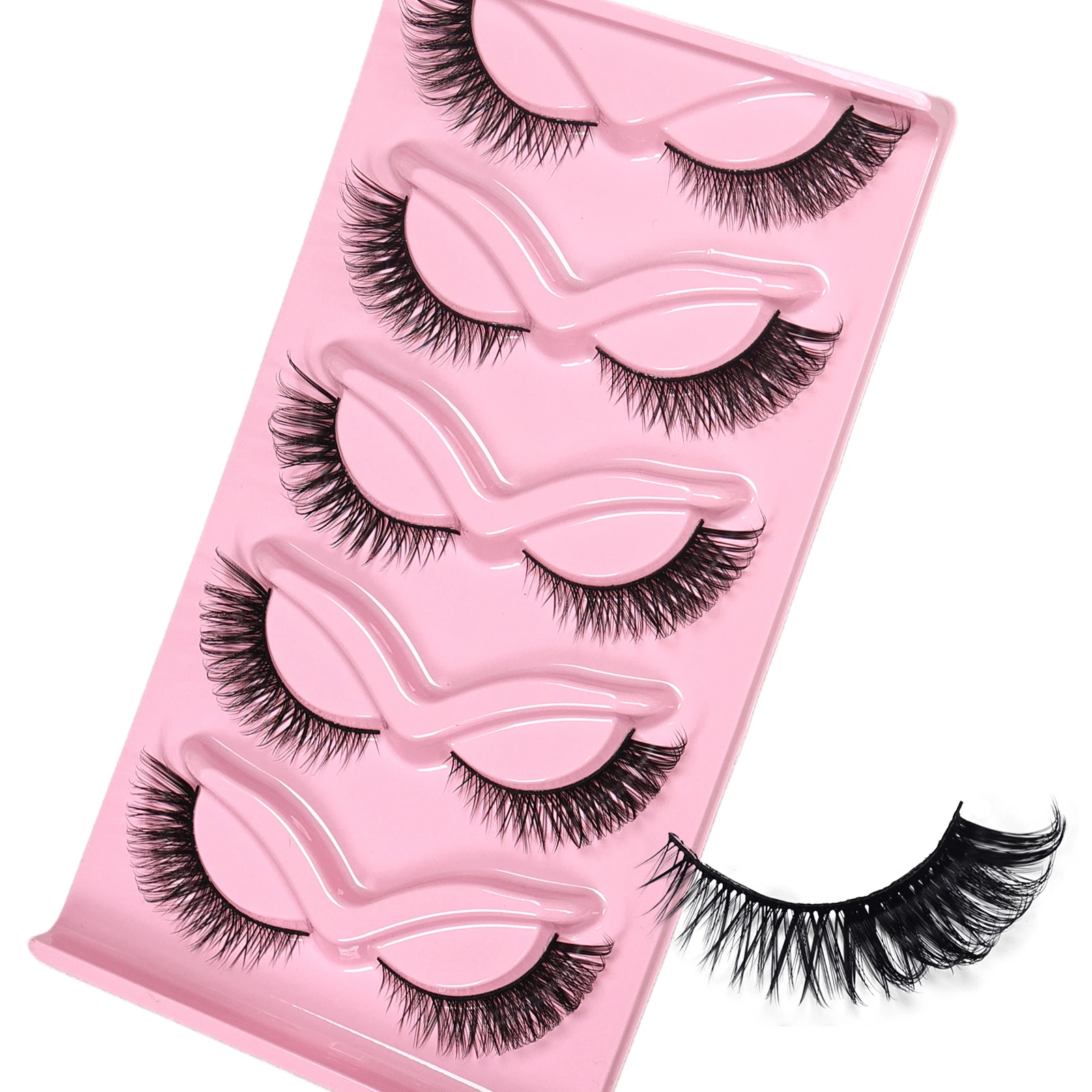 5 Pairs Cat Eye False Eyelashes Long Wispy Lashes Outer Corner Elongated Design Thick Volume Fake Lashes for Daily Party Makeup