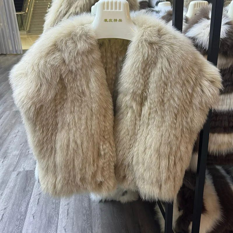 Top Quality Real Fox Fur Vest Thick Warm Autumn/winter Natural Fur Women\'s Vest Short Length Vest Sleeveless V-neck Jackets