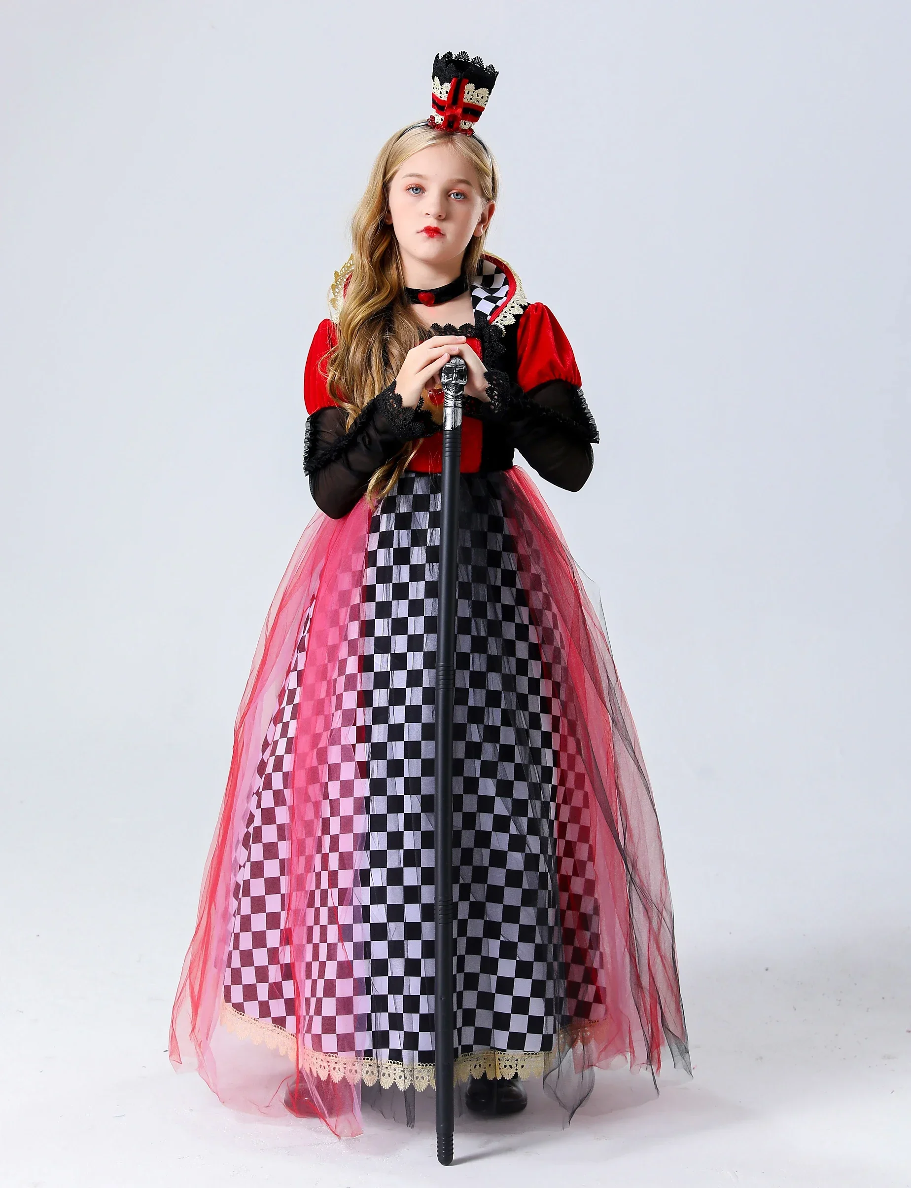 Costume d'Halloween Alice au Pays des Merveilles, Reine Rouge des Cœurs, Carnaval, Spectacle sur Scène, Princesse, Cosplay, Robe de Barrage Parent-Enfant