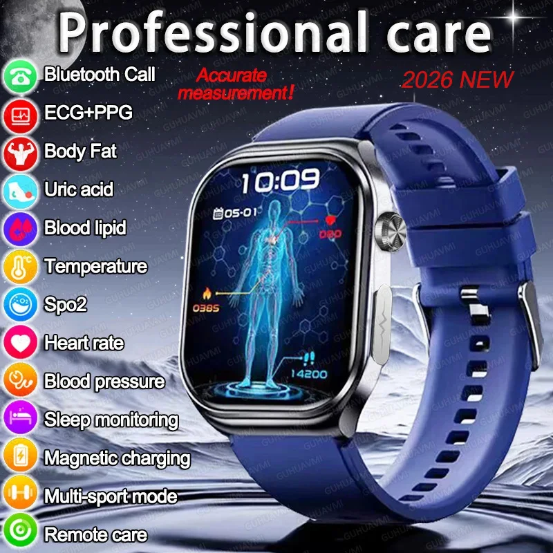 2026년 신형 24시간 ECG+PPG AI 건강 진단 스마트워치 남성용 혈압 혈중 지질 BP 요산 심박수 측정 스마트워치