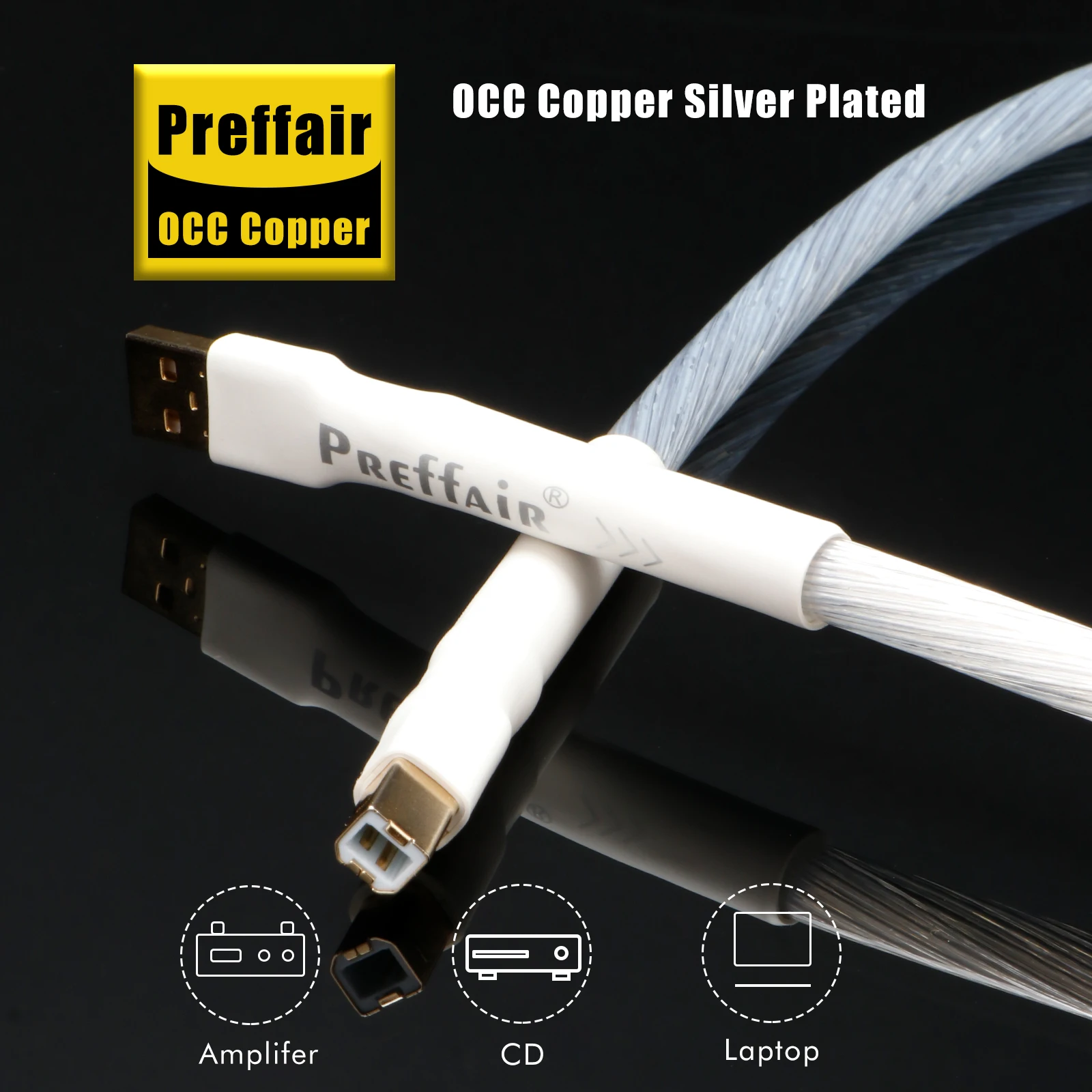 Cable de impresora USB 2,0 B a A macho a macho OCC Cable de escáner plateado Cable de impresora de datos de transmisión de alta velocidad para HP DAC CD
