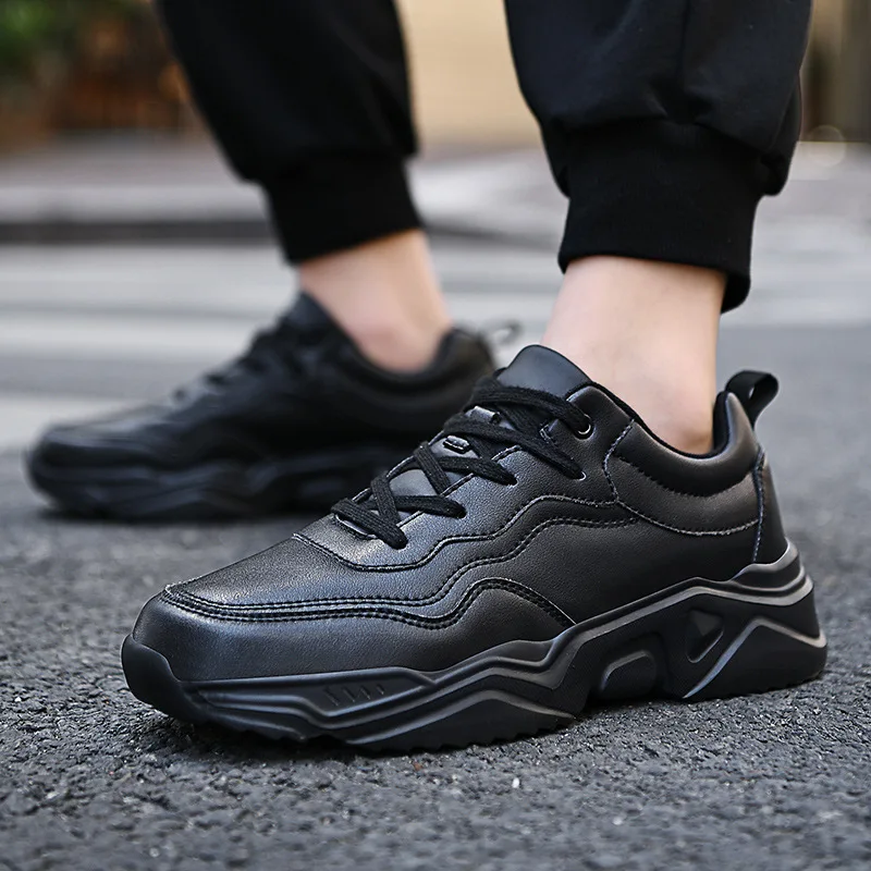 

2026 Mens Autumn Winter Low Top Dad Shoes Leather Upper Waterproof Thick Sole Fleece Lined Warm Casual Sports Shoes