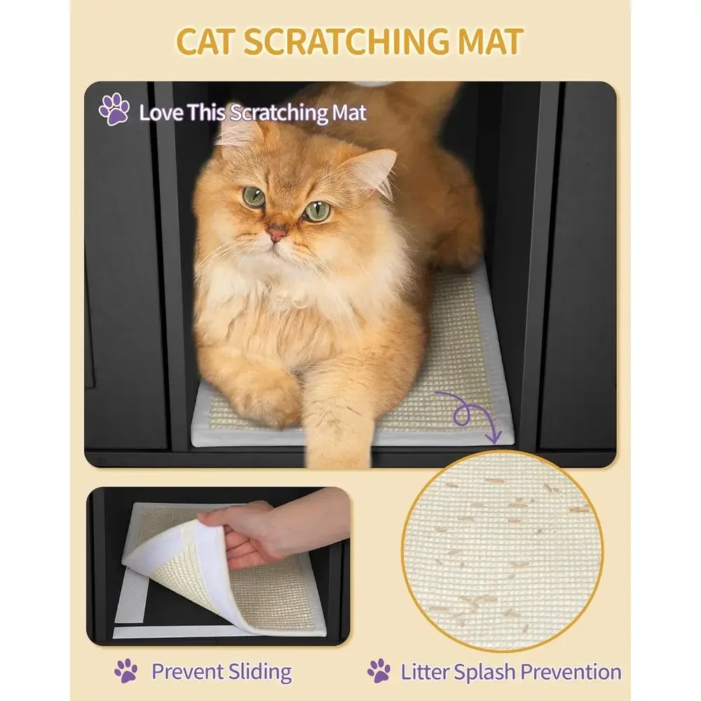 Wooden Cat Litter Box Enclosure, Dual-Cat Side Table, Storage Cabinet Bench for Living/Bedroom, 55.2x20x23.9, Black & Gold - view 6