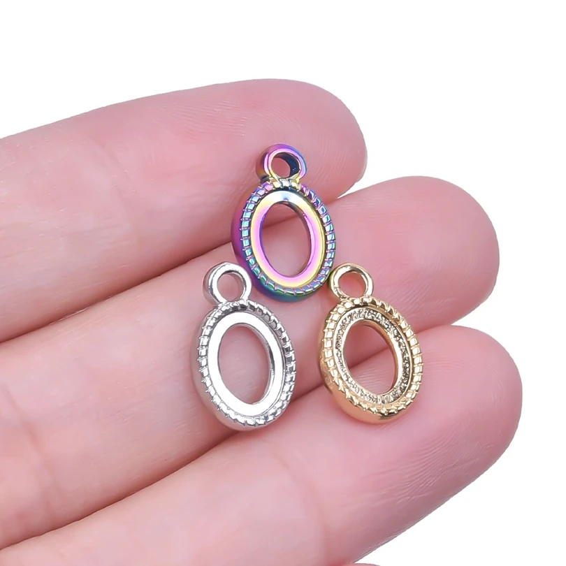 DIY 스테인레스 스틸 타원형 레인보우 실버 골드 컬러, 귀걸이 펜던트, 남녀공용, 13x8mm, 5 개