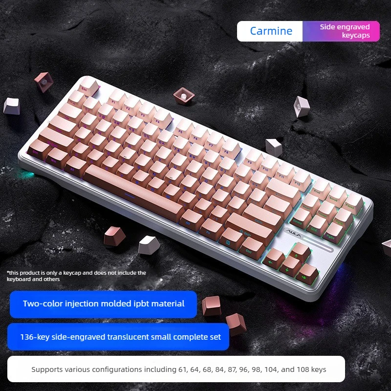 AULA Keycaps for Mechanical Keyboard 136 Keys Gradient Gray PBT Keycap Set for 60% 65% 75% 96% 98% 100% Mechanical Keyboard