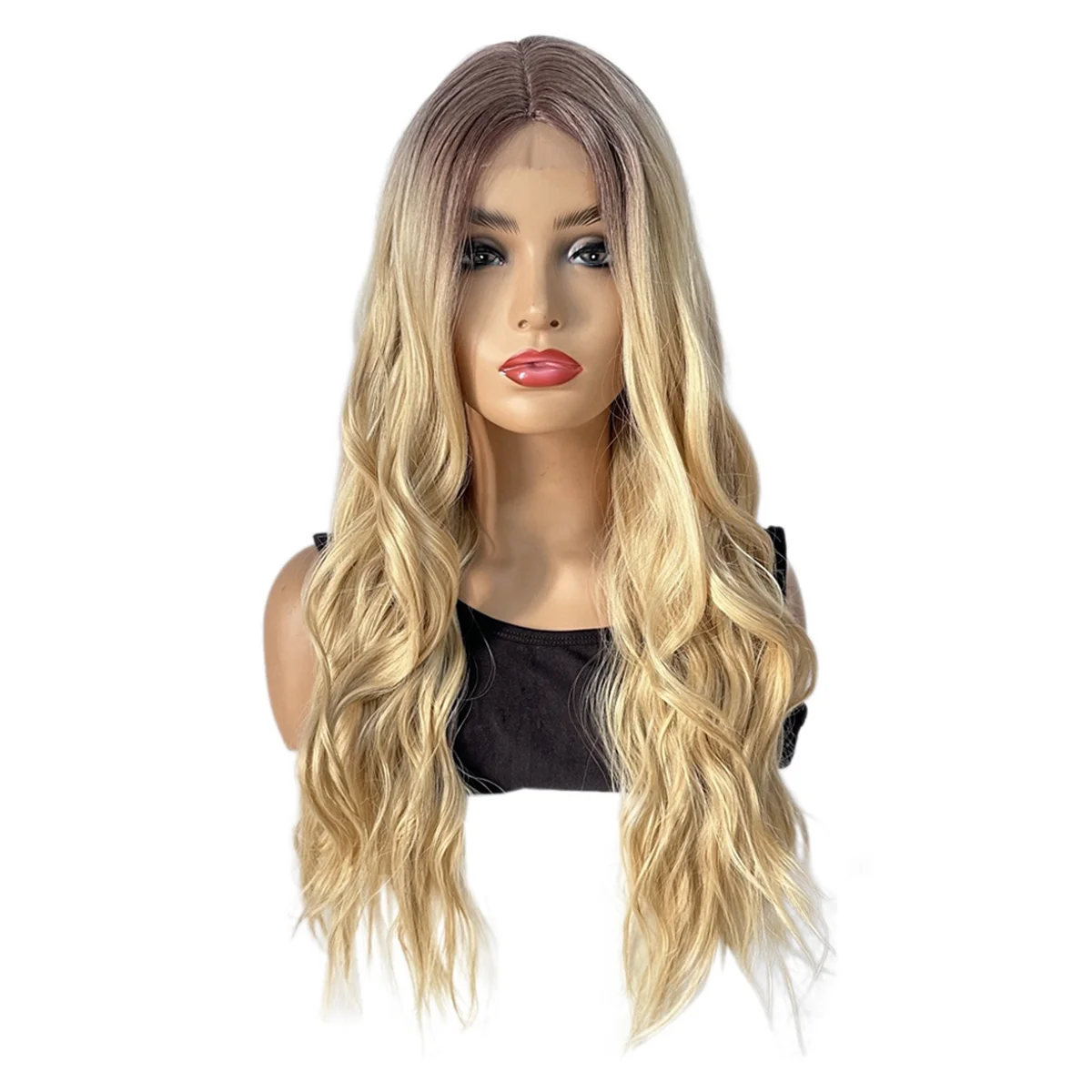 Wigs Forehead Lace Net Red Long Wig Blonde Chemical Fiber Wig Full Set Female Long Hair Wigs