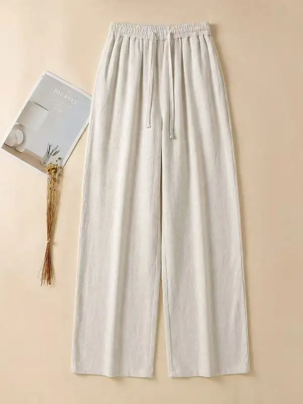 

High Waist Wide Leg Pants Nine Points Casual Loose Fit Women's Color Summer Elastic Waist Trousers Straight Cut