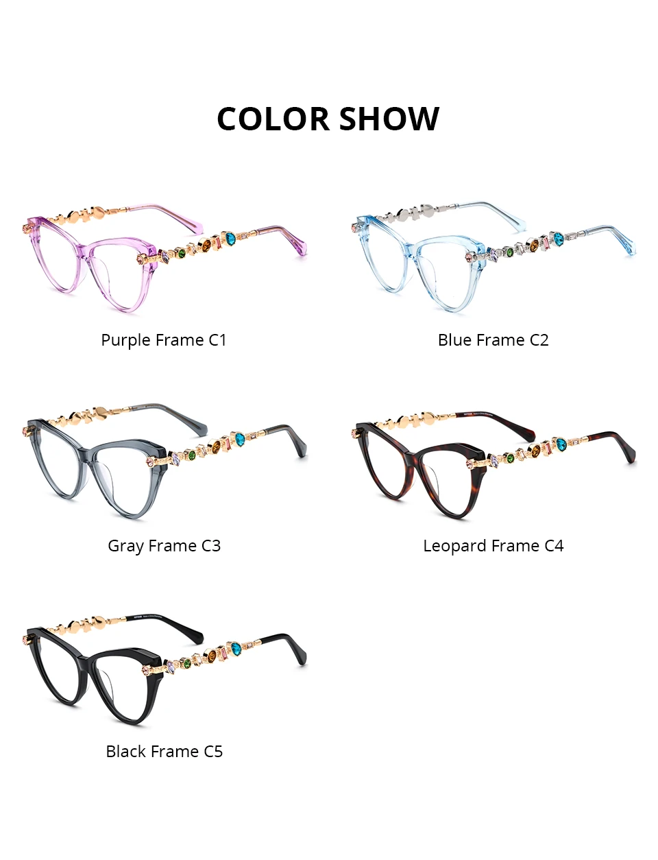HEPIDEM Acetat Metall Diamanten Brillen Rahmen Frauen 2026 Neue Marke Design Gläser Mode Cat Eye Brillen Brille 9400 – Detail 5