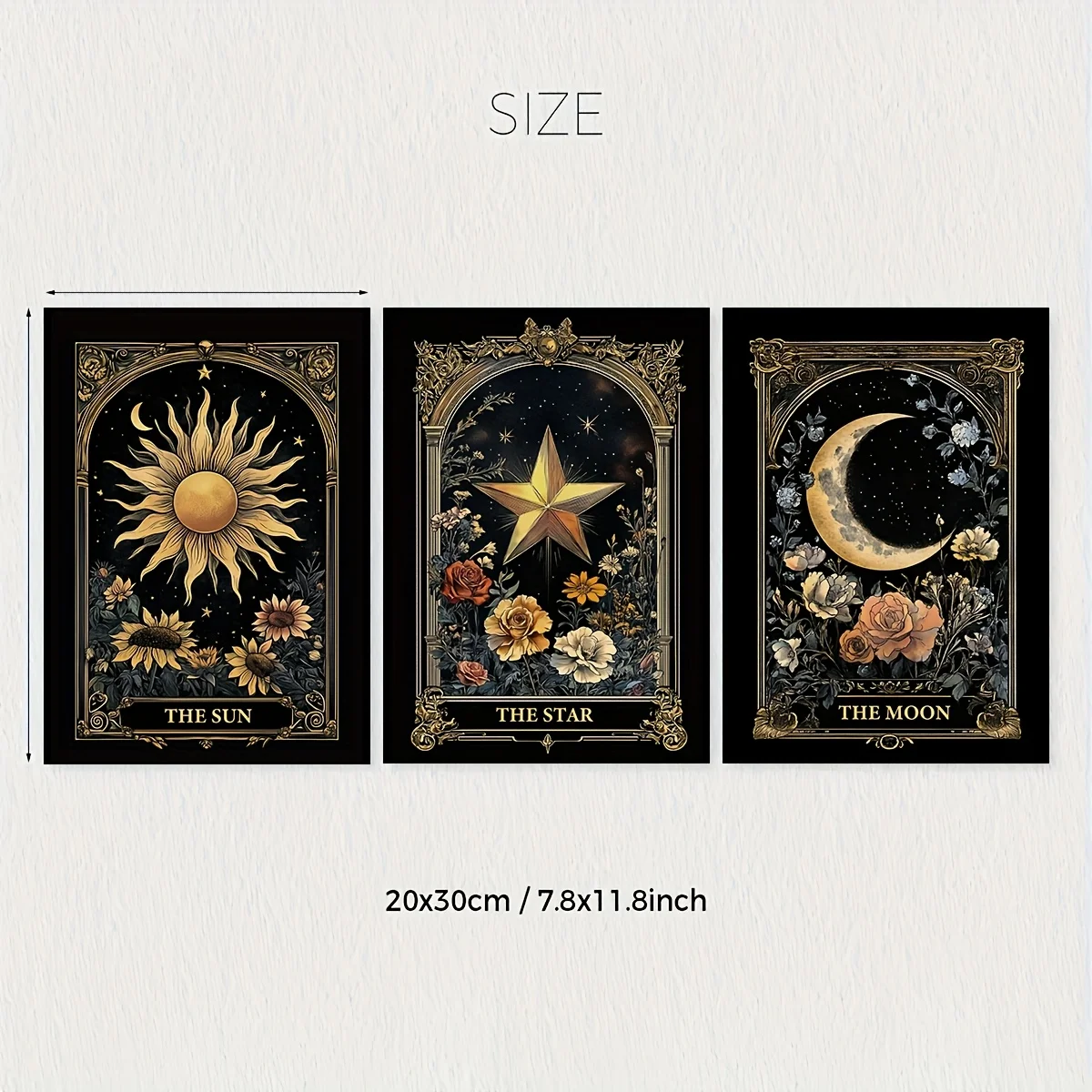 3pcs/set Of Sun, Stars, Moon Tarot Art Wall Decoration Paintings, Astrological Retro Wall Art Posters, Room Decoration, Living R