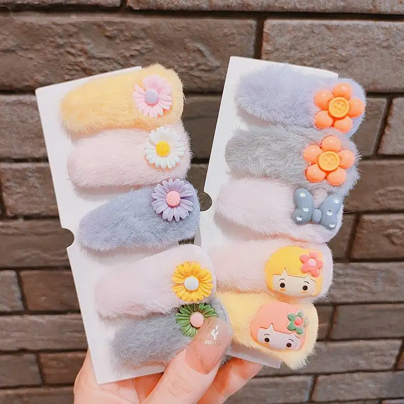 5pcs Cute Cartoon Plush Hairpin Hair Clip Accessories