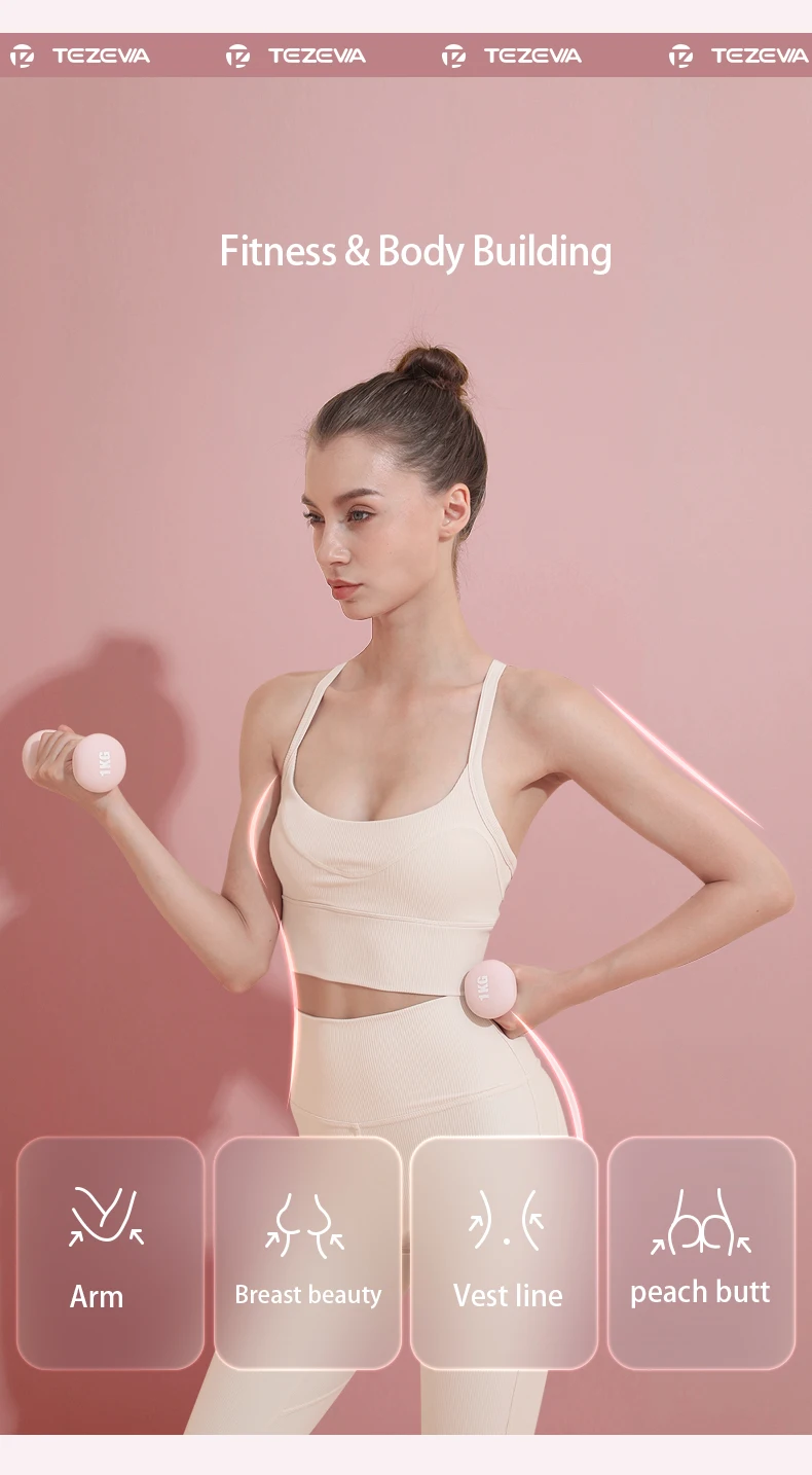 Vendedor 1 kg, 2 kg, 3 kg, 4 kg, 5 kg Juego de mancuernas para mujer Equipo de gimnasio colorido Conjuntos de mancuernas de inmersión de vinilo