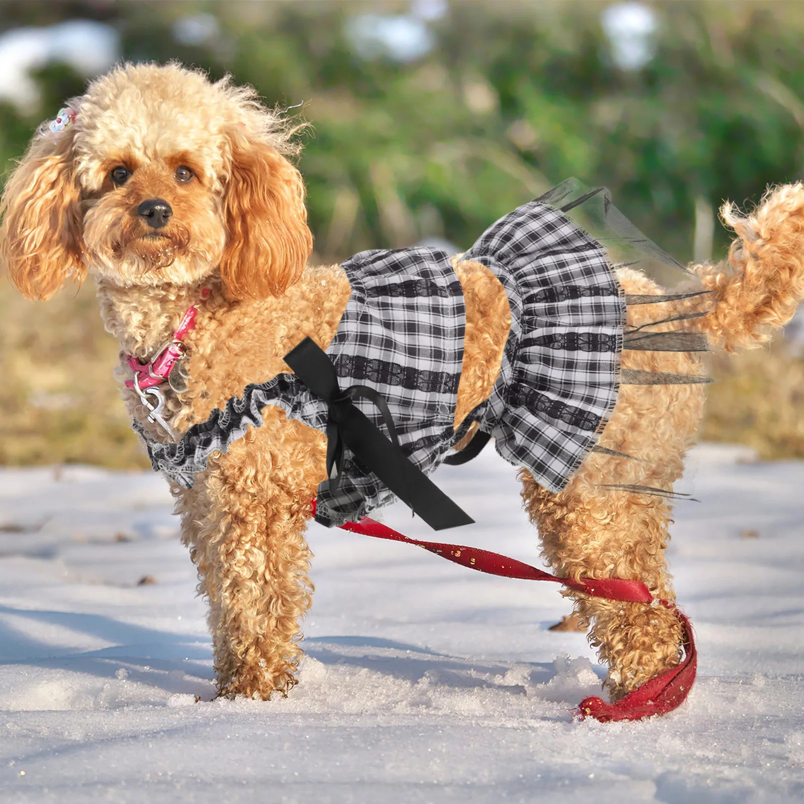 

Dog Plaid Dress Stylish Checkered Pattern Comfortable Breathable Easy Wear Remove Pet Clothes for Small Dogs Cats Festive Events