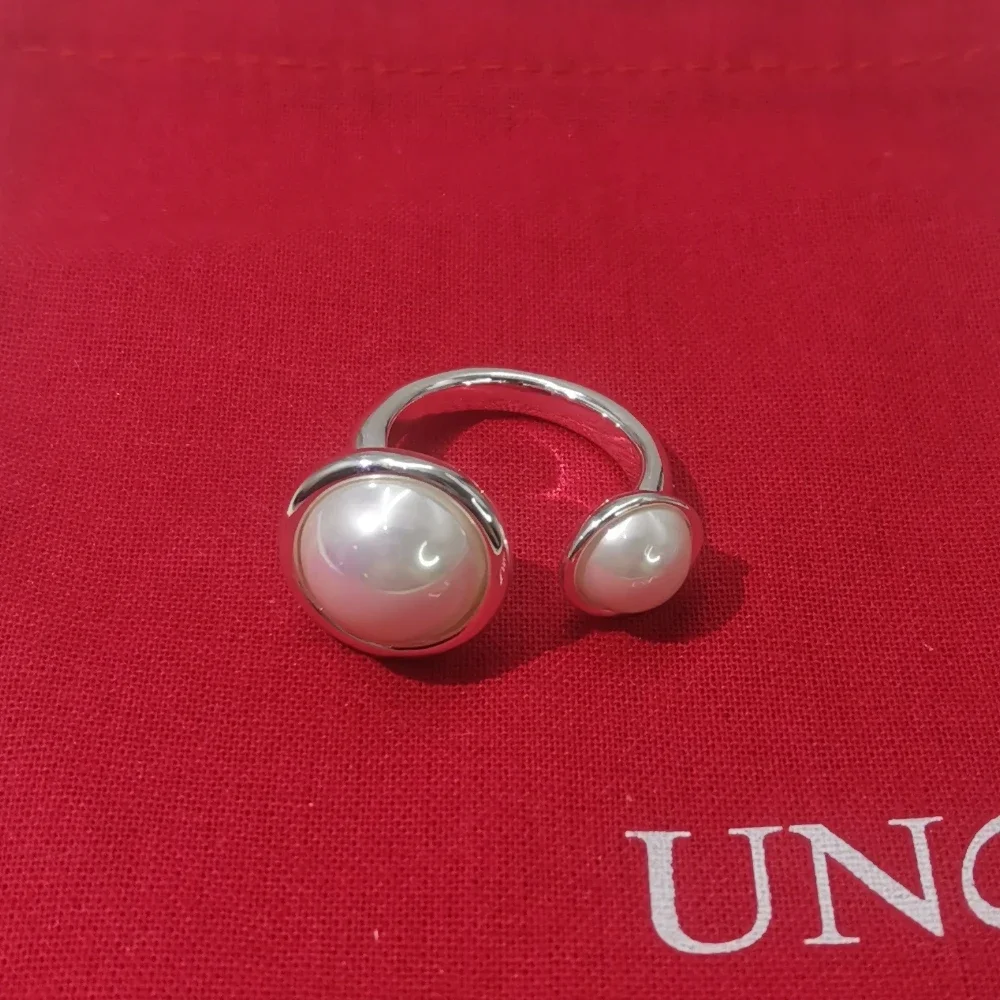 Fashionable Spanish UNOde French Lady Style Pearl Open Ring Accessories Women's Decorative Jewelry Gift Bag