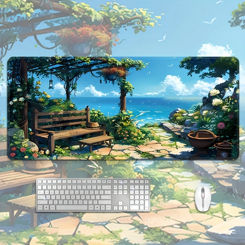 Extra Large Non-Slip Rubber Mouse Pad with Beach Scenery Print, Heavy Duty Stitched Edges, Desk Mat for Home & Office