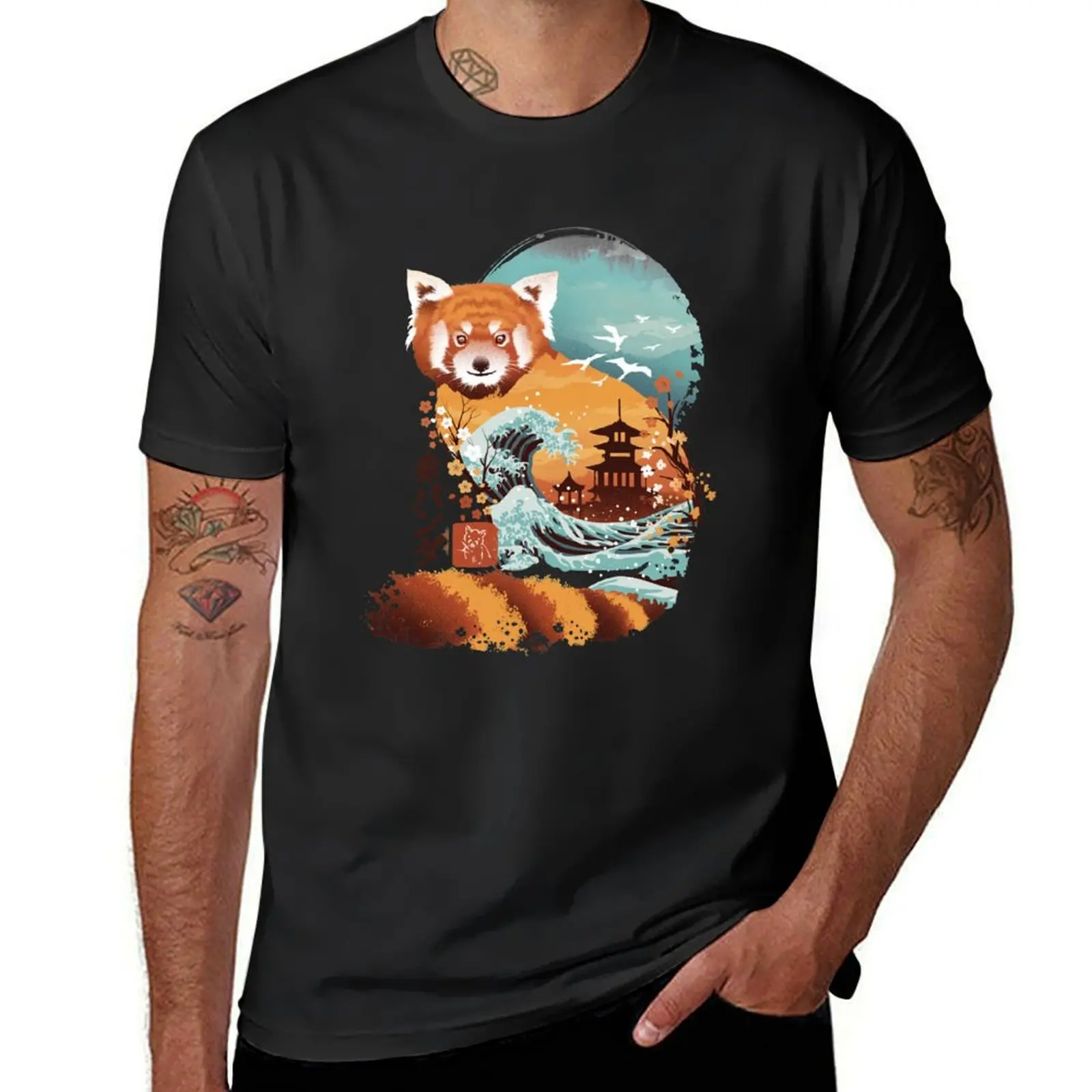 Ukiyo e Red Panda T-Shirt aesthetic clothes customs Blouse Men's clothing