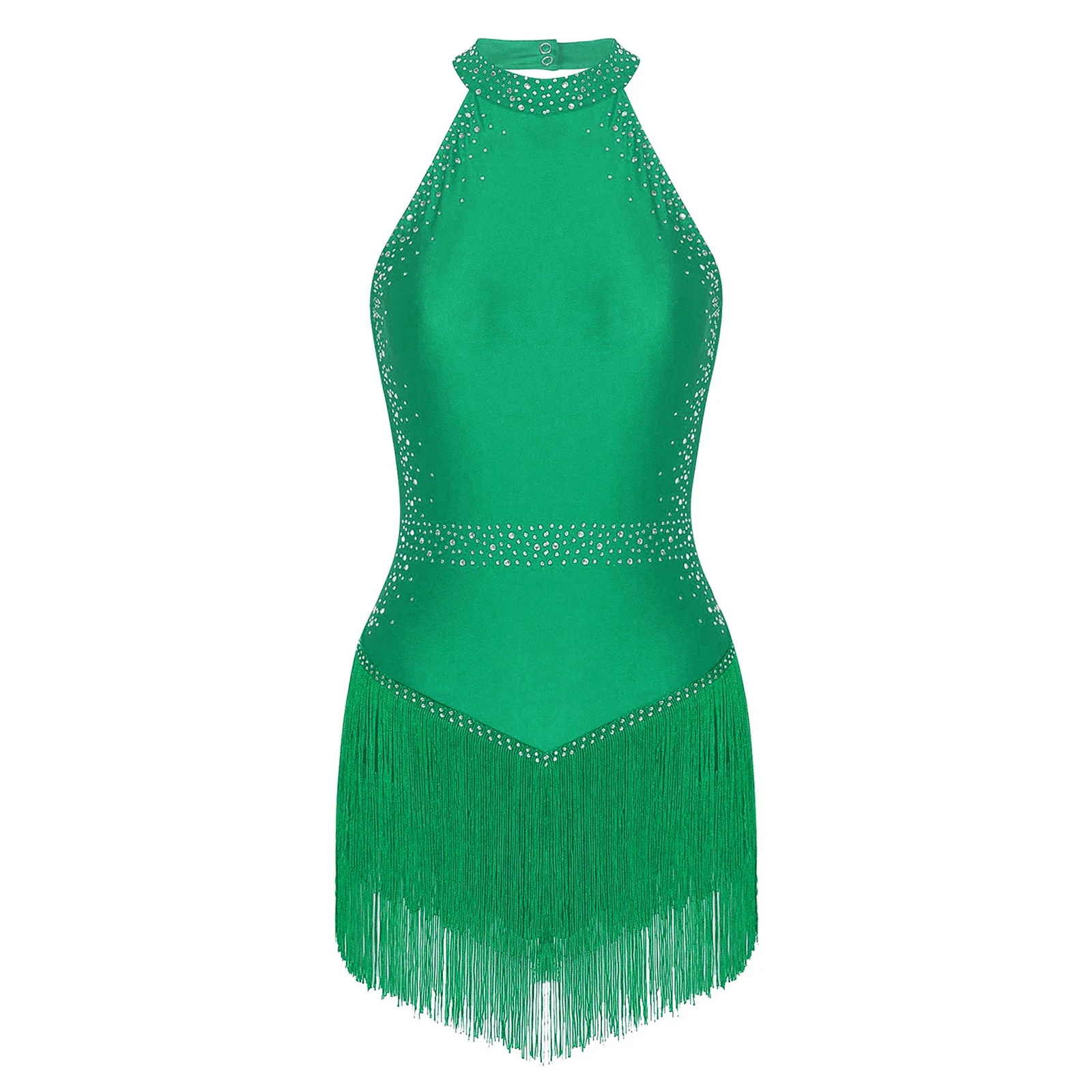 ผู้หญิงแขนกุดBacklessเลื่อมFringeบอดี้สูทห้องบอลรูมLatin Jazz Tango Salsa Danceเครื่องแต่งกายห้องบอลรูมDancewearเวทีสวมใส่