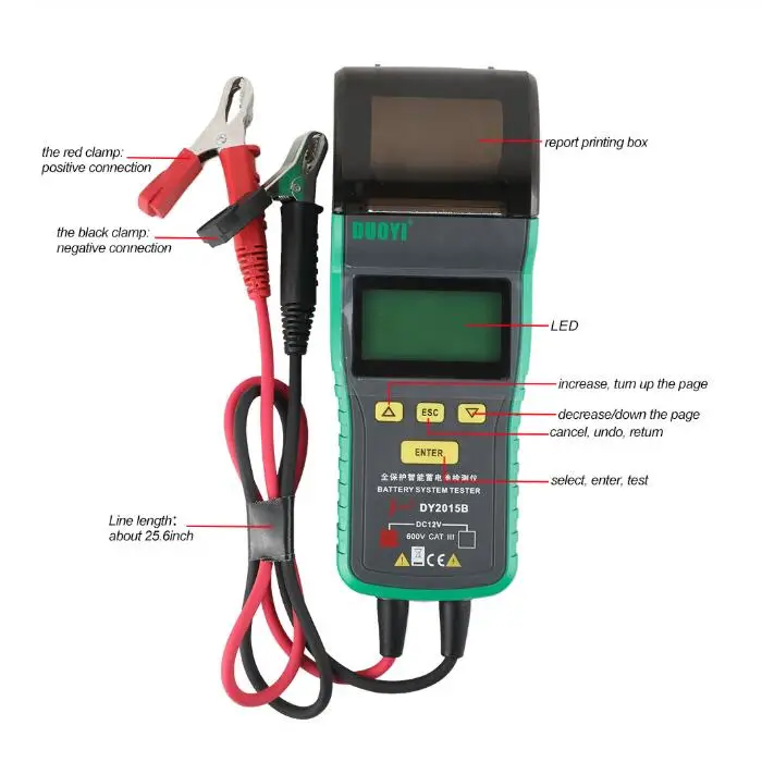 Лидер продаж, автомобильный тестер аккумулятора DY2015B 12 В с принтером